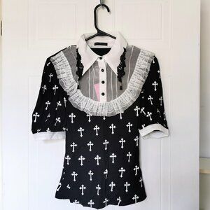 Devil Fasion, Black & White Cross Top. XS